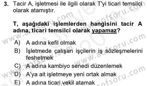 Ticaret Hukuku Dersi 2017 - 2018 Yılı 3 Ders Sınav Soruları 3. Soru