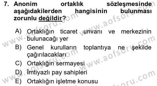 Ticaret Hukuku Dersi 2017 - 2018 Yılı 3 Ders Sınav Soruları 7. Soru