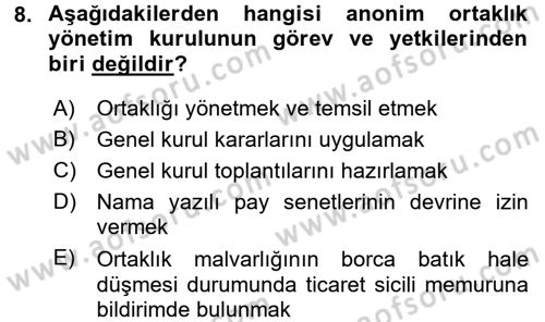 Ticaret Hukuku Dersi 2017 - 2018 Yılı 3 Ders Sınav Soruları 8. Soru