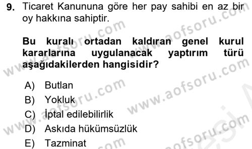 Ticaret Hukuku Dersi 2017 - 2018 Yılı 3 Ders Sınav Soruları 9. Soru