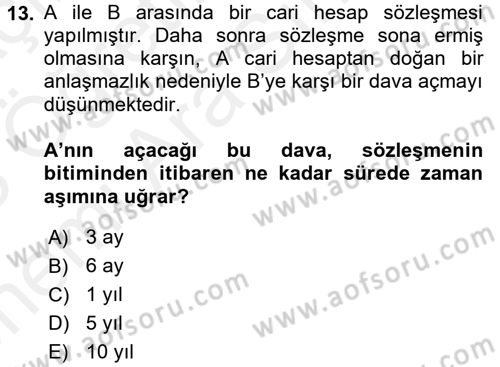 Ticaret Hukuku Dersi 2017 - 2018 Yılı (Vize) Ara Sınav Soruları 13. Soru