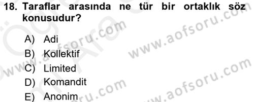 Ticaret Hukuku Dersi 2017 - 2018 Yılı (Vize) Ara Sınav Soruları 18. Soru