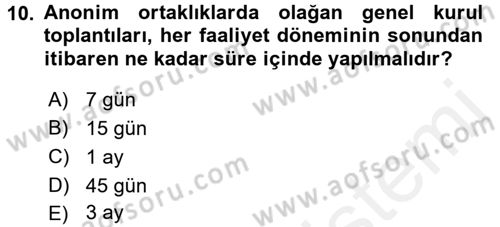 Ticaret Hukuku Dersi 2017 - 2018 Yılı (Final) Dönem Sonu Sınav Soruları 10. Soru