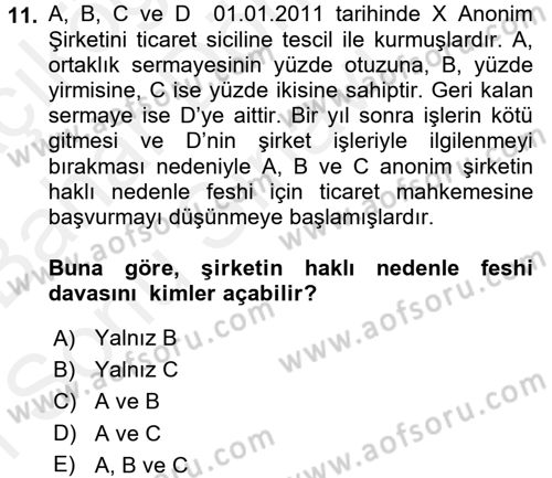 Ticaret Hukuku Dersi 2017 - 2018 Yılı (Final) Dönem Sonu Sınav Soruları 11. Soru