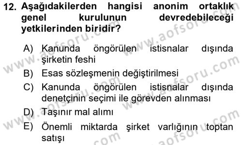 Ticaret Hukuku Dersi 2017 - 2018 Yılı (Final) Dönem Sonu Sınav Soruları 12. Soru