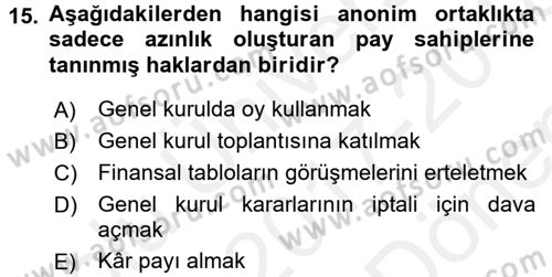 Ticaret Hukuku Dersi 2017 - 2018 Yılı (Final) Dönem Sonu Sınav Soruları 15. Soru
