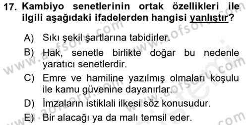 Ticaret Hukuku Dersi 2017 - 2018 Yılı (Final) Dönem Sonu Sınav Soruları 17. Soru