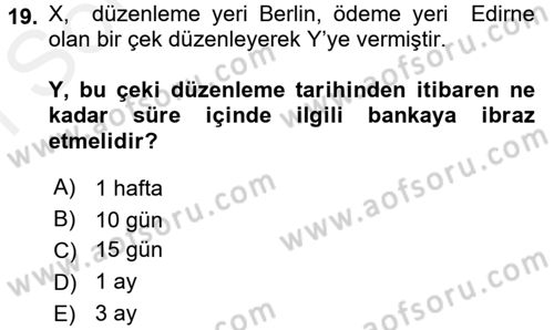 Ticaret Hukuku Dersi 2017 - 2018 Yılı (Final) Dönem Sonu Sınav Soruları 19. Soru