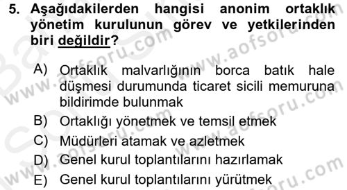 Ticaret Hukuku Dersi 2017 - 2018 Yılı (Final) Dönem Sonu Sınav Soruları 5. Soru
