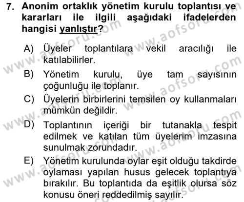 Ticaret Hukuku Dersi 2017 - 2018 Yılı (Final) Dönem Sonu Sınav Soruları 7. Soru