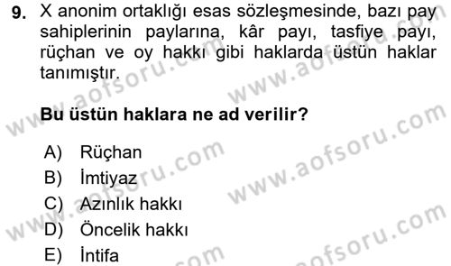 Ticaret Hukuku Dersi 2017 - 2018 Yılı (Final) Dönem Sonu Sınav Soruları 9. Soru