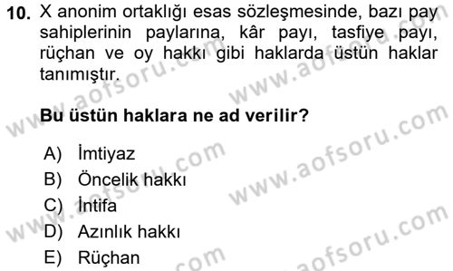 Ticaret Hukuku Dersi 2018 - 2019 Yılı 3 Ders Sınav Soruları 10. Soru