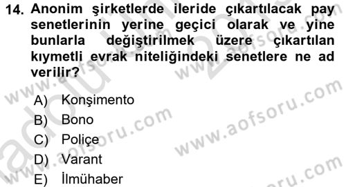 Ticaret Hukuku Dersi 2018 - 2019 Yılı 3 Ders Sınav Soruları 14. Soru