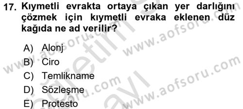 Ticaret Hukuku Dersi 2018 - 2019 Yılı 3 Ders Sınav Soruları 17. Soru