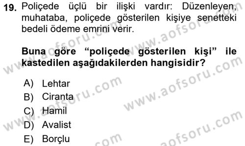 Ticaret Hukuku Dersi 2018 - 2019 Yılı 3 Ders Sınav Soruları 19. Soru