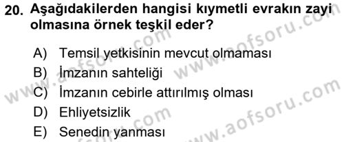 Ticaret Hukuku Dersi 2018 - 2019 Yılı 3 Ders Sınav Soruları 20. Soru