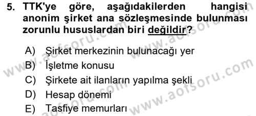 Ticaret Hukuku Dersi 2018 - 2019 Yılı 3 Ders Sınav Soruları 5. Soru