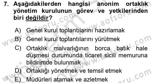 Ticaret Hukuku Dersi 2018 - 2019 Yılı 3 Ders Sınav Soruları 7. Soru