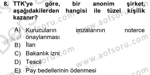 Ticaret Hukuku Dersi 2018 - 2019 Yılı 3 Ders Sınav Soruları 8. Soru
