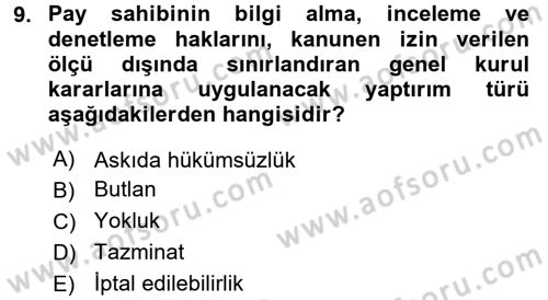 Ticaret Hukuku Dersi 2018 - 2019 Yılı 3 Ders Sınav Soruları 9. Soru