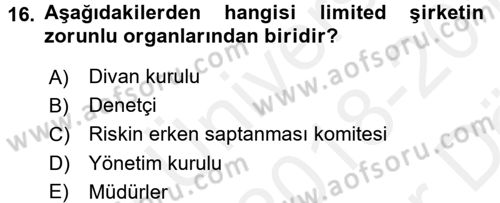 Ticaret Hukuku Dersi 2018 - 2019 Yılı (Vize) Ara Sınav Soruları 16. Soru