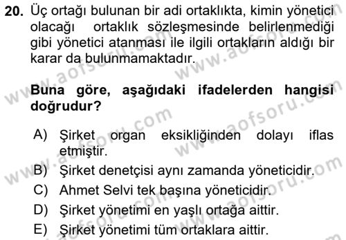 Ticaret Hukuku Dersi 2018 - 2019 Yılı (Vize) Ara Sınav Soruları 20. Soru