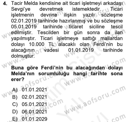 Ticaret Hukuku Dersi 2018 - 2019 Yılı (Vize) Ara Sınav Soruları 4. Soru