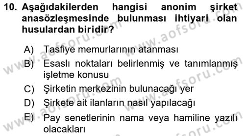 Ticaret Hukuku Dersi 2018 - 2019 Yılı Yaz Okulu Sınav Soruları 10. Soru