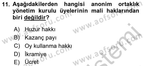 Ticaret Hukuku Dersi 2018 - 2019 Yılı Yaz Okulu Sınav Soruları 11. Soru