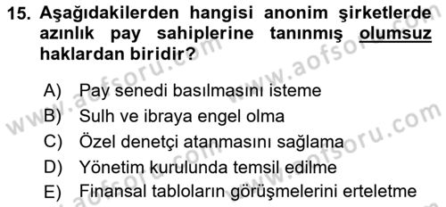 Ticaret Hukuku Dersi 2018 - 2019 Yılı Yaz Okulu Sınav Soruları 15. Soru