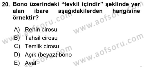 Ticaret Hukuku Dersi 2018 - 2019 Yılı Yaz Okulu Sınav Soruları 20. Soru