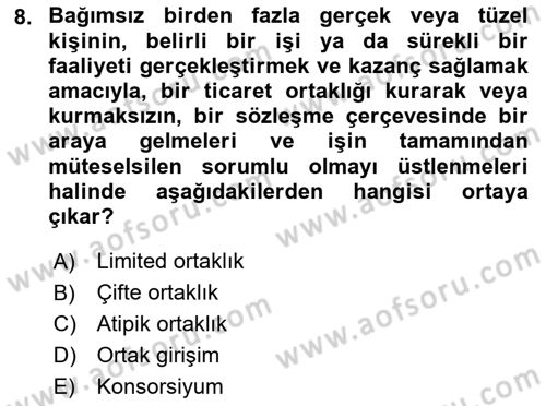 Ticaret Hukuku Dersi 2018 - 2019 Yılı Yaz Okulu Sınav Soruları 8. Soru