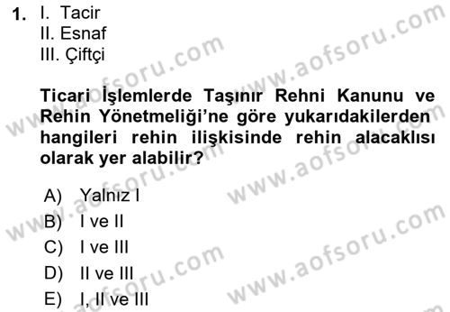Ticaret Hukuku Dersi 2020 - 2021 Yılı Yaz Okulu Sınav Soruları 1. Soru