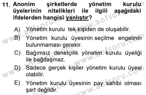 Ticaret Hukuku Dersi 2020 - 2021 Yılı Yaz Okulu Sınav Soruları 11. Soru