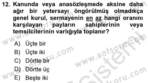 Ticaret Hukuku Dersi 2020 - 2021 Yılı Yaz Okulu Sınav Soruları 12. Soru
