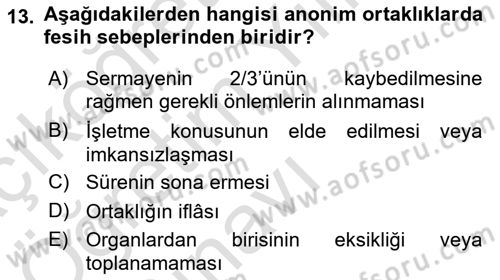 Ticaret Hukuku Dersi 2020 - 2021 Yılı Yaz Okulu Sınav Soruları 13. Soru