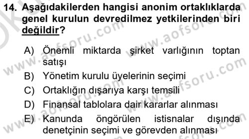 Ticaret Hukuku Dersi 2020 - 2021 Yılı Yaz Okulu Sınav Soruları 14. Soru