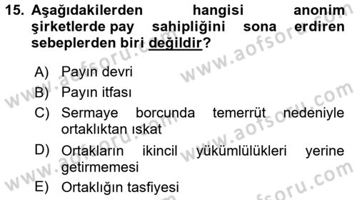 Ticaret Hukuku Dersi 2020 - 2021 Yılı Yaz Okulu Sınav Soruları 15. Soru