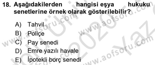 Ticaret Hukuku Dersi 2020 - 2021 Yılı Yaz Okulu Sınav Soruları 18. Soru