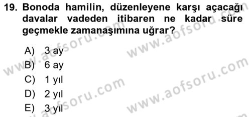Ticaret Hukuku Dersi 2020 - 2021 Yılı Yaz Okulu Sınav Soruları 19. Soru