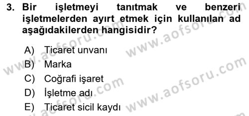 Ticaret Hukuku Dersi 2020 - 2021 Yılı Yaz Okulu Sınav Soruları 3. Soru
