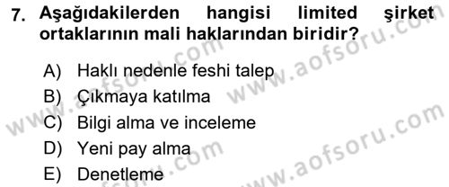 Ticaret Hukuku Dersi 2020 - 2021 Yılı Yaz Okulu Sınav Soruları 7. Soru