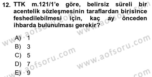 Ticaret Hukuku Dersi 2021 - 2022 Yılı (Vize) Ara Sınav Soruları 12. Soru