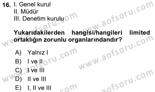 Ticaret Hukuku Dersi 2021 - 2022 Yılı (Vize) Ara Sınav Soruları 16. Soru