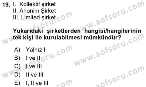 Ticaret Hukuku Dersi 2021 - 2022 Yılı (Vize) Ara Sınav Soruları 19. Soru
