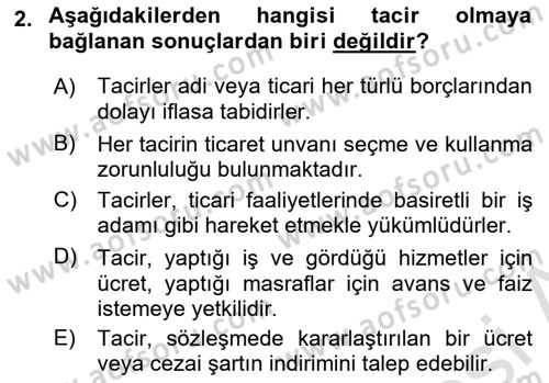 Ticaret Hukuku Dersi 2021 - 2022 Yılı (Vize) Ara Sınav Soruları 2. Soru