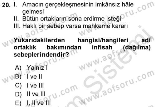 Ticaret Hukuku Dersi 2021 - 2022 Yılı (Vize) Ara Sınav Soruları 20. Soru