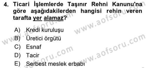 Ticaret Hukuku Dersi 2021 - 2022 Yılı (Vize) Ara Sınav Soruları 4. Soru