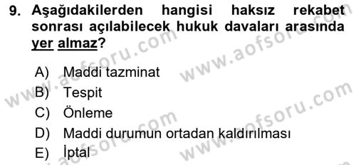 Ticaret Hukuku Dersi 2021 - 2022 Yılı (Vize) Ara Sınav Soruları 9. Soru