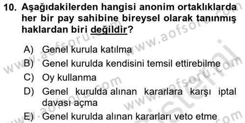 Ticaret Hukuku Dersi 2021 - 2022 Yılı (Final) Dönem Sonu Sınav Soruları 10. Soru
